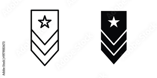 Military rank badge icon. Flat and outline icons. Black icons