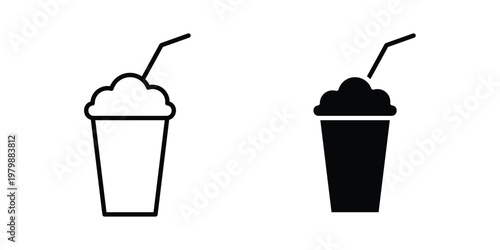 Milk shake icon. Flat and outline icons. Black icons