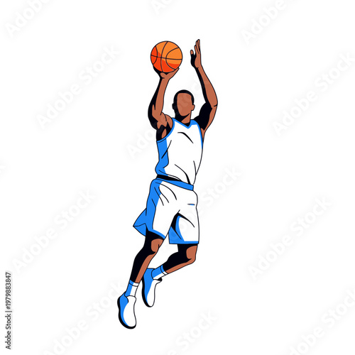 Basketball Player Jumping Shooting Ball Isolated White Background
