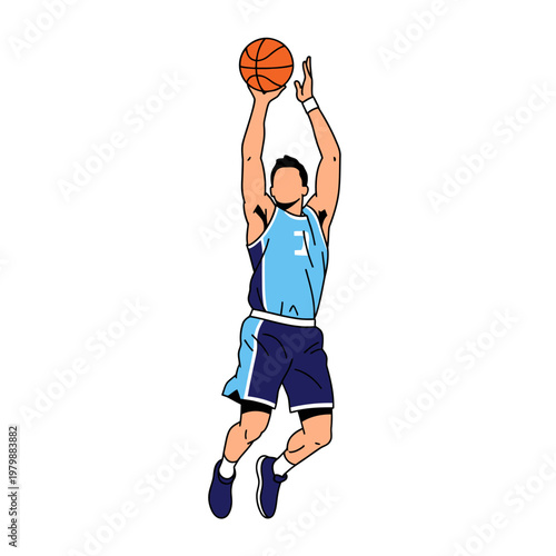 Basketball Player Jumping to Shoot Ball - Dynamic Action Illustration