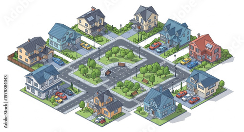 Suburban neighborhood street layout plan.