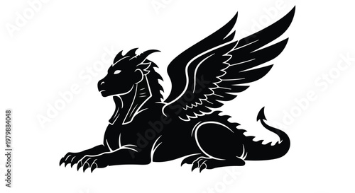 Dragon silhouette with majestic wings embodies mythical power and ancient legends.