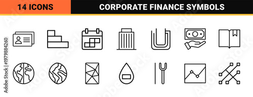 Minimalist Corporate Business and Global Finance Outline Icons