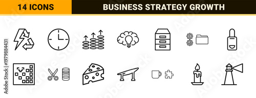 Corporate and business management outline icon set.