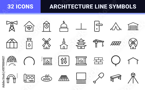 Minimalist architecture and construction line icon set for real estate projects.