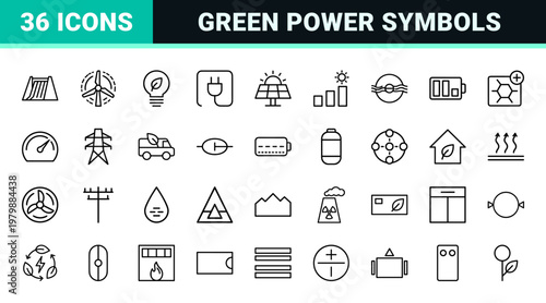 Green energy and renewable power outline icon collection