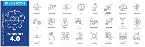 Industry 4.0 icon vector illustration concept. Icon pack contain Automation, connection,cloud computing, Internet of Things  (iot) , big data, system integration