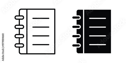 Notebook icon. Flat and outline icons. Black icons