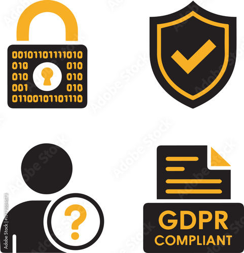 Data Privacy and GDPR Compliance Icon Set for Cyber Security and Protection