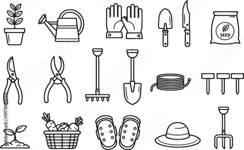Gardening tools and accessories icons
