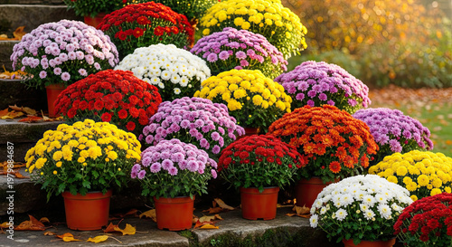 Potted mums on steps