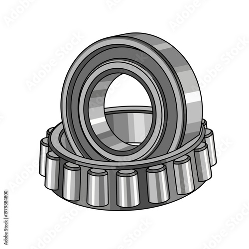Tapered Roller Bearing Components, Industrial Mechanical Engineering Part, Isolated on White