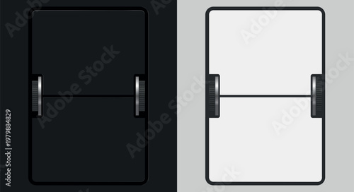 Illustration of a flip clock mechanism with two cylindrical rollers and a central bar. Shown in two variants dark and light background. Ideal for tech graphics airport boards or countdown timers.