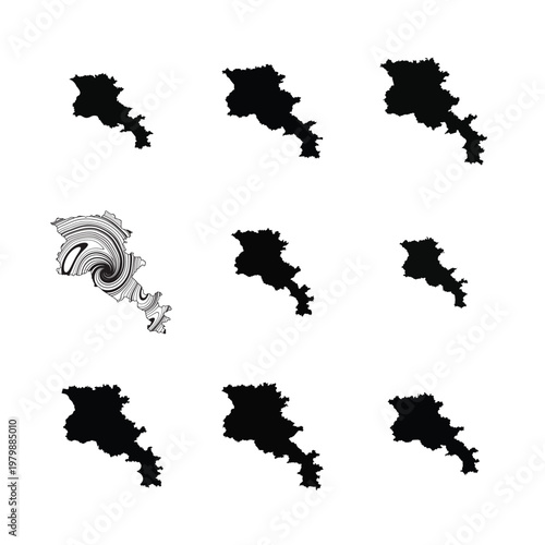 Armenia Map Silhouette Set Design