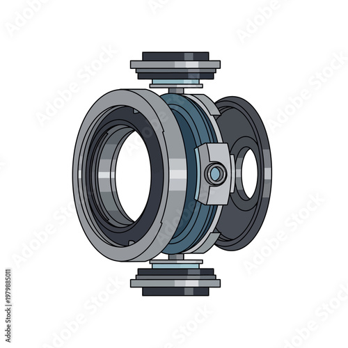 3D Rendered Mechanical Valve Assembly with Internal Components
