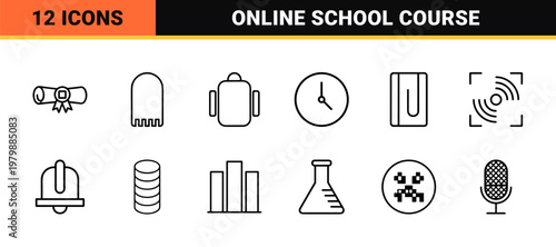 Digital education and e-learning outline icon set