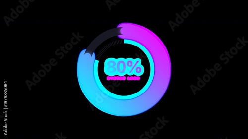 Circular Neon Progress Bar 0 to 100 Percent Sci-Fi HUD 4K Alpha