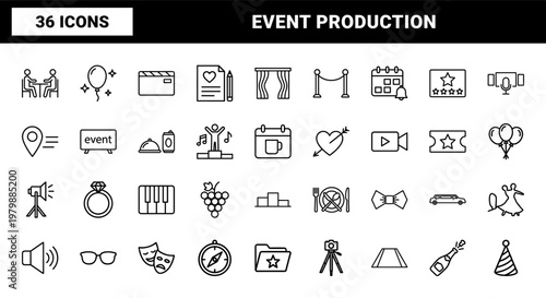 Minimalist event production and party planning outline icons