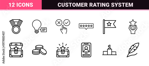 Customer feedback and review rating minimalist outline icon set