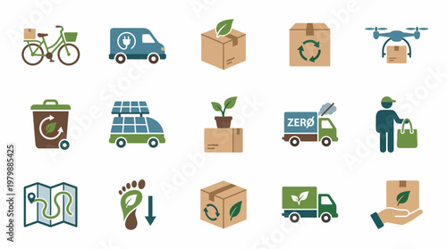 Vector Icons EcoFriendly Delivery and Logistics Icons for Sustainable Business. EPS Editable. Vector Illustrations.