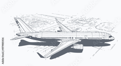 An airplane takes off from an airport runway with a map background.