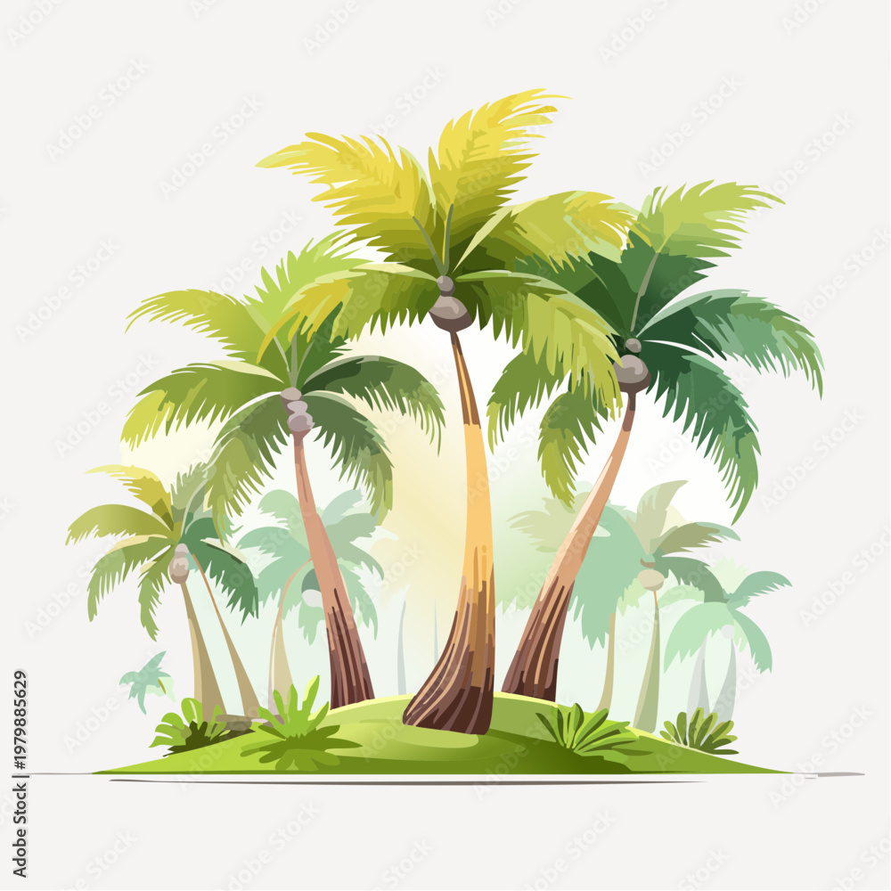 Naklejka premium Tropical paradise with lush green palm trees on a small island in a serene setting