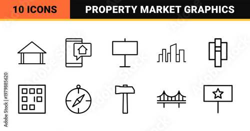 Real estate line icon set for property search and housing market.