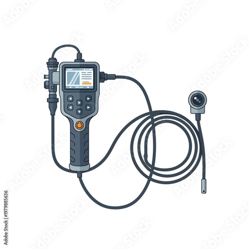 Digital Inspection Camera with Flexible Probe and LCD Screen - Vector Illustration