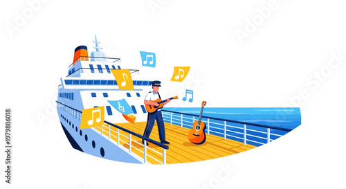 Man Playing Guitar on Cruise Ship.