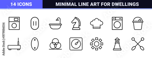 Minimalist household appliance line icons for smart home interface.