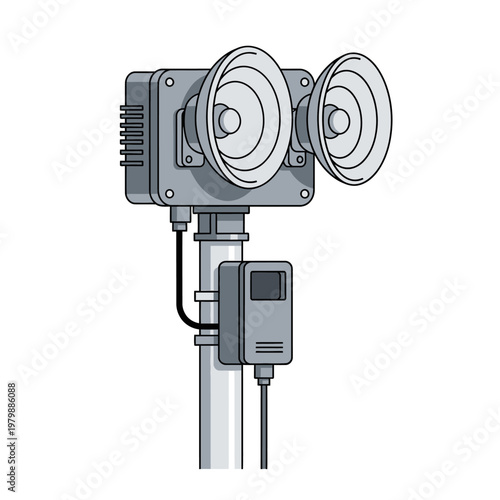 Emergency Siren System with Speaker and Control Box on Pole