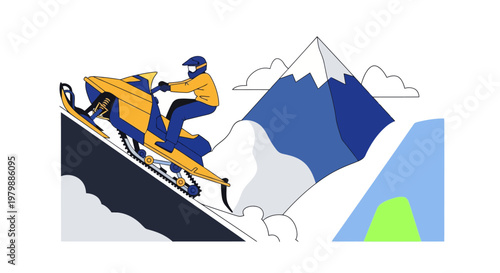 Man riding snowboard down mountain slope.