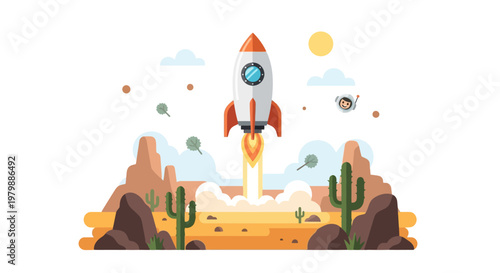 Rocket Ship Blasting Off Into Space.