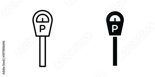 Parking meter icon. Flat and outline icons. Black icons