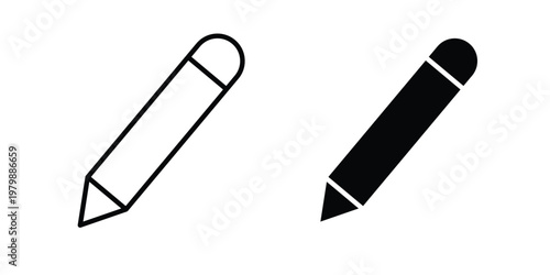 Pencil icon. Flat and outline icons. Black icons
