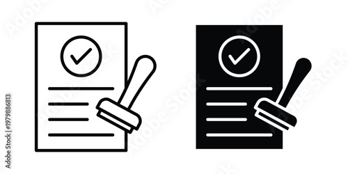 Permit icon. Flat and outline icons. Black icons