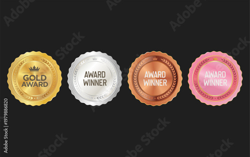 Number 1 award winner, Best Quality Luxury Gold Bronze Silver and rose badge premium emblem, Gold, Silver, Bronze and Rose Gold Medal Collection 