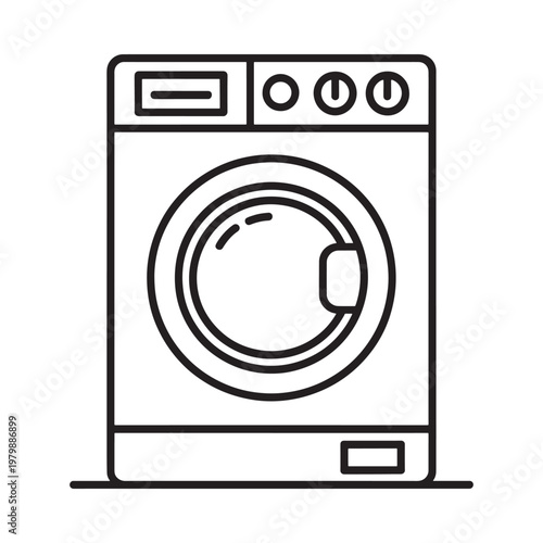 A linear drawing depicting a front loading washing machine appliance