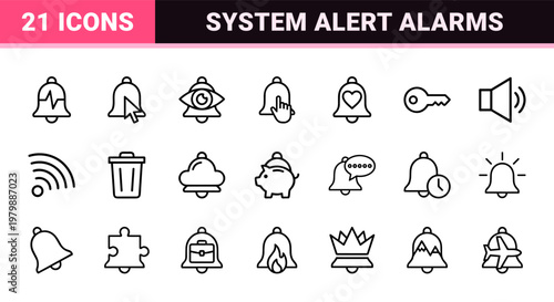 Bell notification line icon set for user interface design.