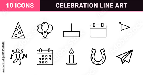Event and party planning line icons set