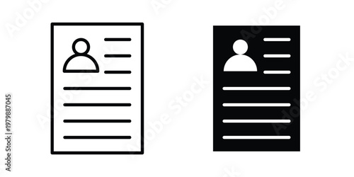 Personal documents icon. Flat and outline icons. Black icons