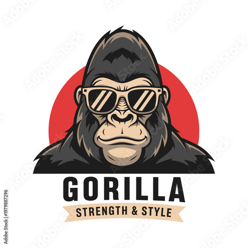 Cool Gorilla Mascot with Sunglasses and Bold Typography.