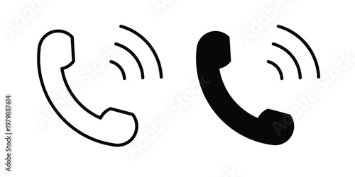 Phone call icon. Flat and outline icons. Black icons