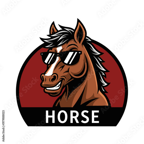 Cool Horse Wearing Sunglasses Vector Illustration.