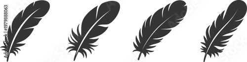 Thanksgiving feather icon silhouette icon vector set including simple feather shapes in clean style for harvest festival branding and seasonal design use