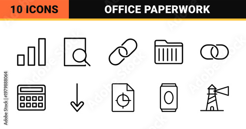 Minimalist document management and office administration line icon set