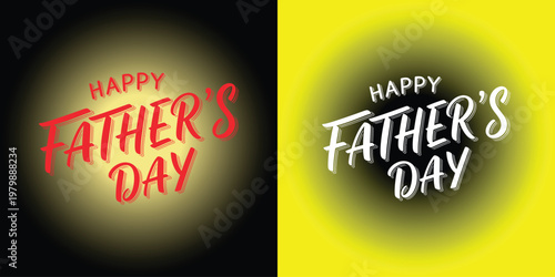 Happy Fathers Day text in red and white on gradient backgrounds holiday celebration