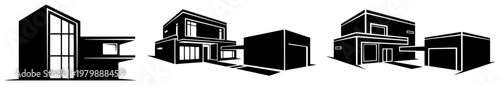 Modern minimalist cubic house set with clean geometric lines in black and white style