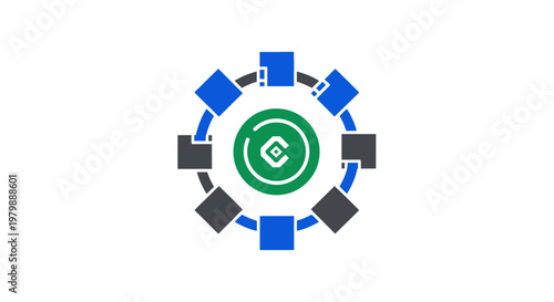 Green circle with white logo.
