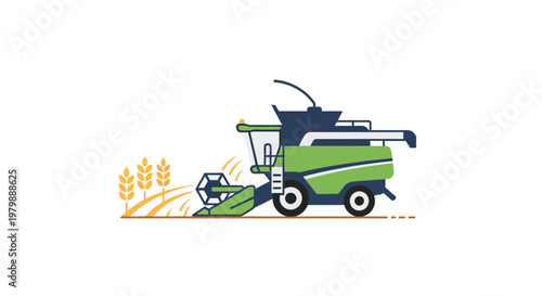 Green combine harvester machine harvesting wheat.